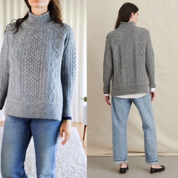 Alex Mill Cable Knit Sweater XS Grey Wool Alpaca Blend Chunky Knit - Picture 15 of 16